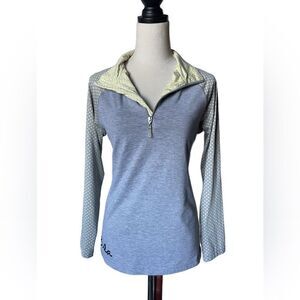 BULA Gray & Yellow Mixed Media Pullover Athletic Top w/Polka Dots (Size: Med)
